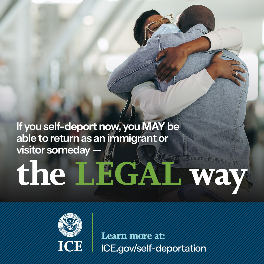 If you’re an illegal alien, you can leave before ICE arrests you.

💡 Learn more: ICE.gov/self-deportati…