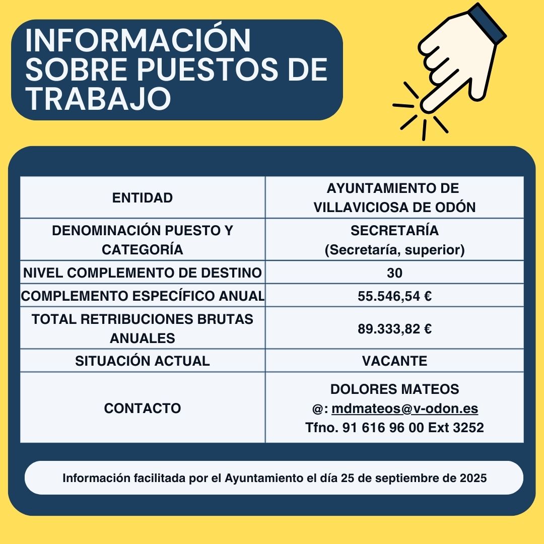 📢 INFORMACIÓN SOBRE PUESTOS DE TRABAJO: AYUNTAMIENTO DE VILLAVICIOSA DE ODÓN