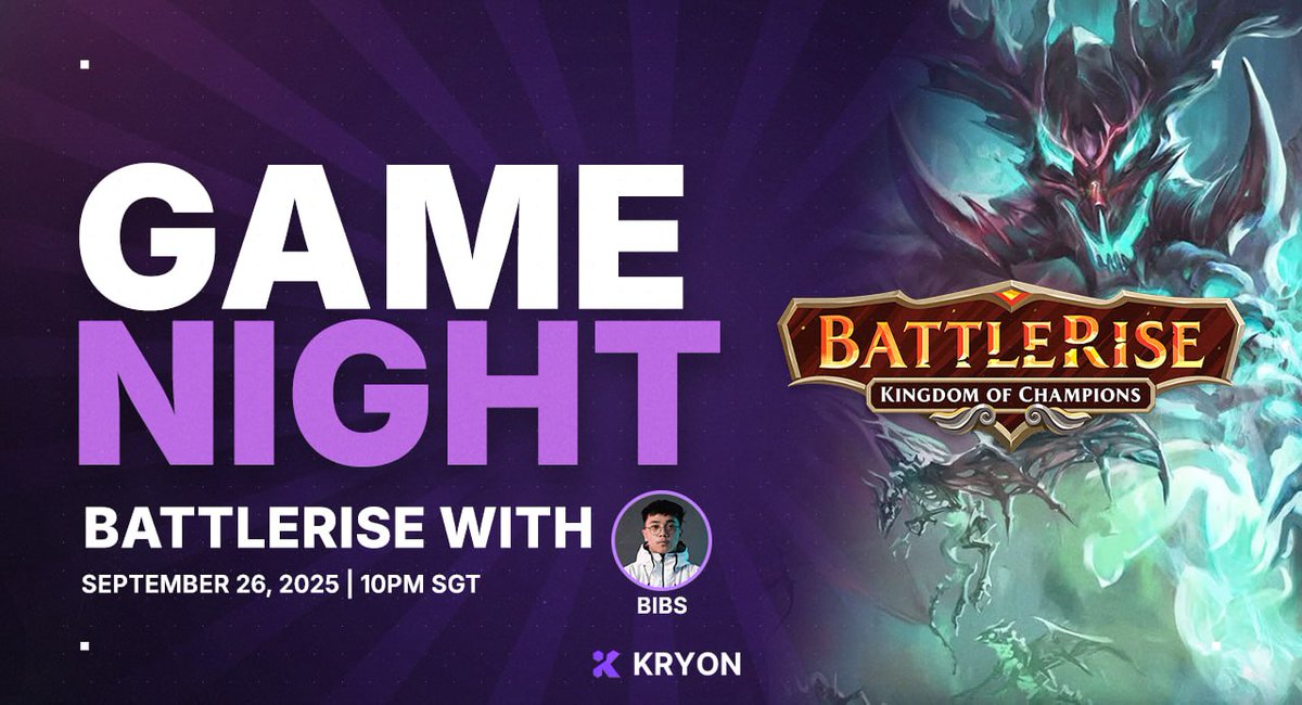 Kryon_AI's tweet image. 🚨 GAME NIGHT ALERT! ft. @BattleRiseGame 🚨

Sharpen your blades with @bibstheexplorer and rally your squad. The ultimate BattleRise showdown is here. Strategy, skill, and courage will decide your fate.

🎁 Prizes: Redeemable Codes
✨ Exclusive: Genesis Pass holders get exclusive…