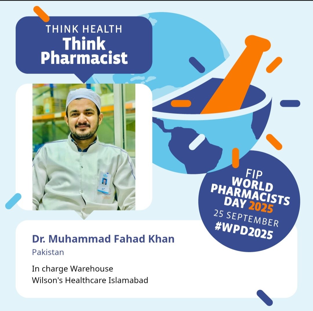 On this World Pharmacists Day, I want to acknowledge the profound responsibility pharmacists bear for patient well-being. 

#worldpharmacistsday2025  #pharmacists  #qualityassuranc  #pharmaceuticals  #WHC  #Islamabad #FIP