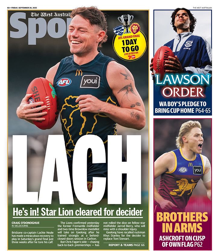 The back page of tomorrow’s <a href="/westaustralian/">The West Australian</a> 

<a href="/TheWestSport/">The West Sport</a>
