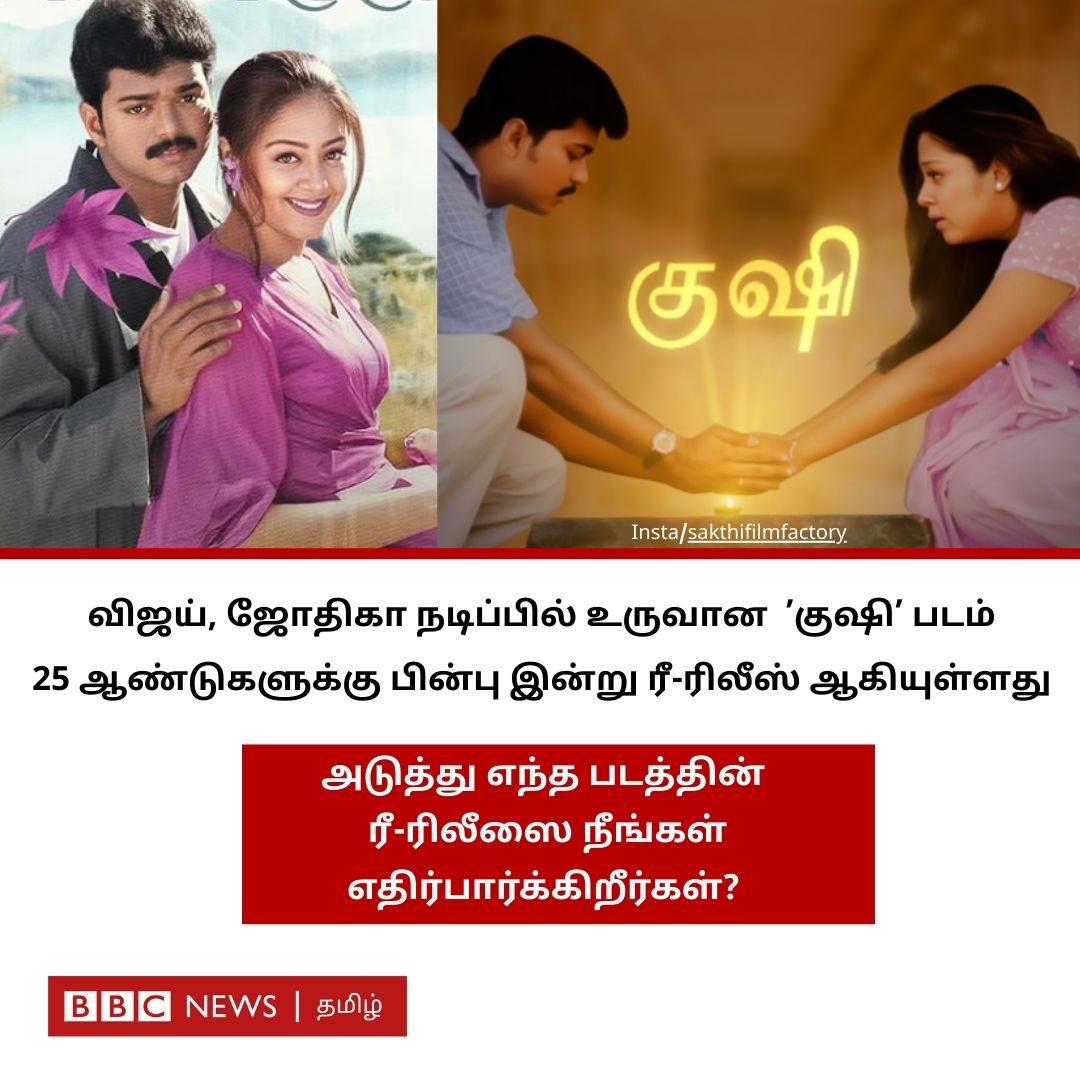 bbctamil's tweet image. 25 ஆண்டுகளுக்கு பிறகு விஜய், ஜோதிகா ஆகியோர் நடிப்பில் எஸ்.ஜே. சூர்யா இயக்கத்தில் வெளியான குஷி திரைப்படம் இன்று ரீ-ரிலீஸ் ஆகியுள்ளது.

#KushiReRelease #Vijay #SJSurya