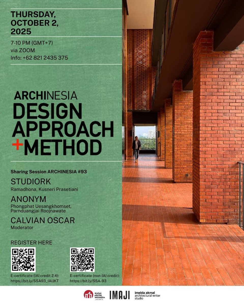 "Our approach collaborates with user's wishlist, such as emotional stories, that will be creating a chemistry with us”

Discover Ramadhona and Kusneri Prasetiani insights at Sharing Session ARCHINESIA #93: 
Design Approach + Method

Info : +62 821 2435 375