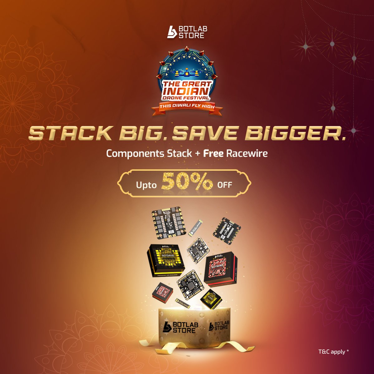 BotLabStore's tweet image. 💸Stack it high, save & fly even higher!
This Festive Season, the BotLab Components Stack comes with up to 50% OFF 🚀
✅1-Year Warranty
✅Trusted Buy Assurance
✅Proudly Built in India
#DroneFestival #ThisDiwaliFlyHigh #TheGreatIndianDroneFestival #DroneSale #BotLabStore…