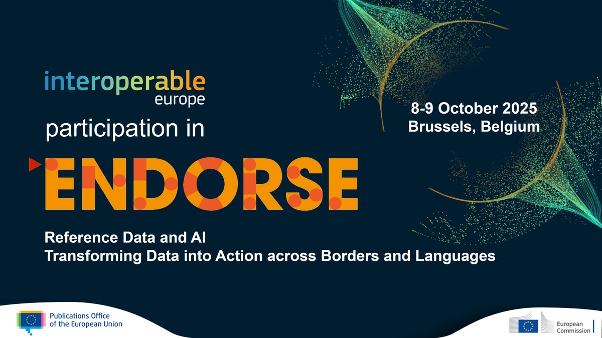 InteroperableEU's tweet photo. Our colleagues from the #SEMIC team will have a large share in the representation of #InteroperableEurope at the #ENDORSE2025 Conference!
On their agenda are:
- The #Semantic Registry,
- #MLDCAT_AP, and
- #AI-driven #data modelling.
More info:👉https://t.co/O9cfQh6kz0 https://t.co/TwYTEesaE1