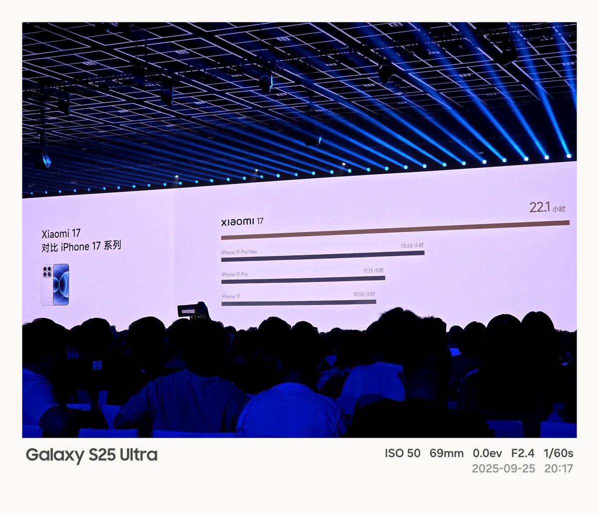Xiaomi 17, 6.3 inches, equipped with 7000mAh battery, has a longer battery life than all iPhone17 series.