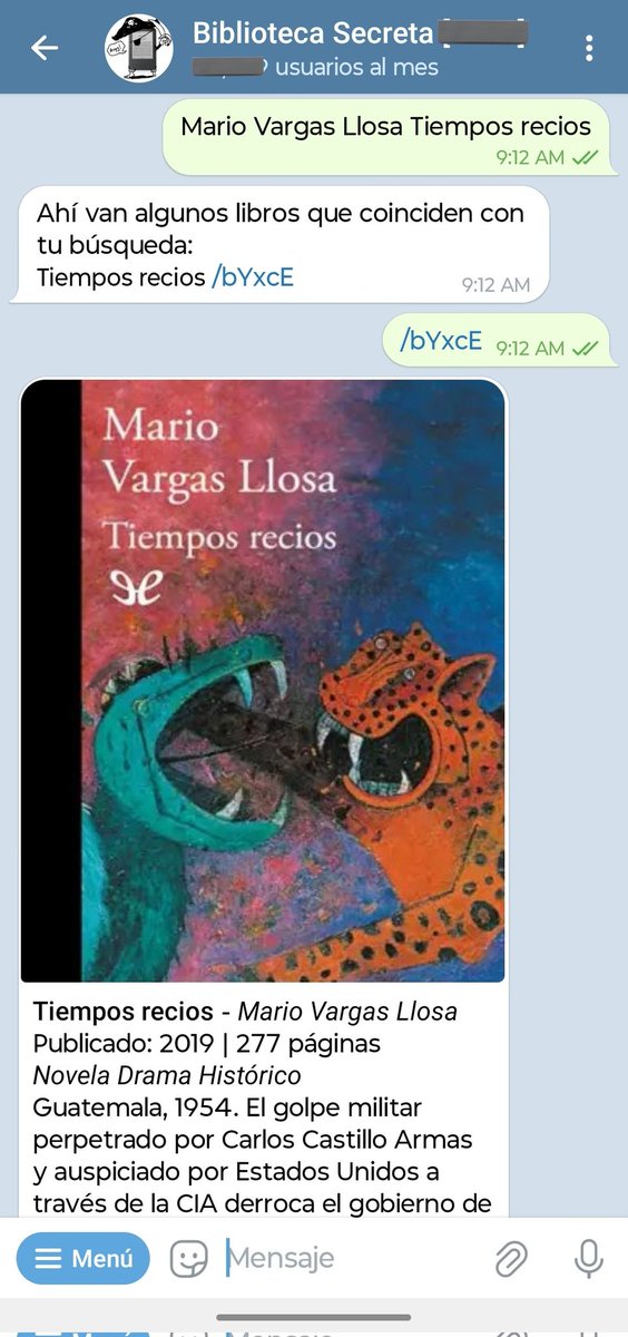 "Tiempos recios" de Mario Vargas Llosa
está para descargar en el bot de libros
de telegram biblioteca secreta:
bibliotecasecreta.nl

<a href="/eldestape_radio/">El Destape 1070</a> <a href="/LuciaRBosch/">Lucía Rodríguez Bosch</a> <a href="/CandelariaBotto/">Candelaria Botto</a> <a href="/tampocolapavada/">Agustín López Núñez</a> <a href="/MiBeldyk/">Mariano Beldyk</a> <a href="/arilijalad/">ari lijalad</a>