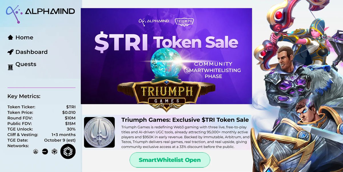 Currently working with <a href="/Alphamind_labs/">AlphaMind</a> to start our road to the $TRI token!

This is the first opportunity for you, our community, to get into the Triumph Games ecosystem.

Head over to Alphamind NOW to check it out and join us on our journey!