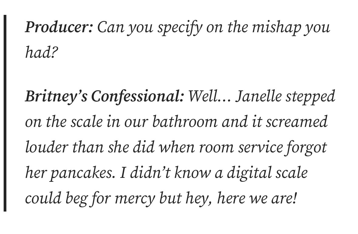 This story that Britney told was ridiculous. <a href="/MissBossyLadyJ/">Janelle Monae Brown 🌸🫧</a> didn’t break any scale! #BBWT