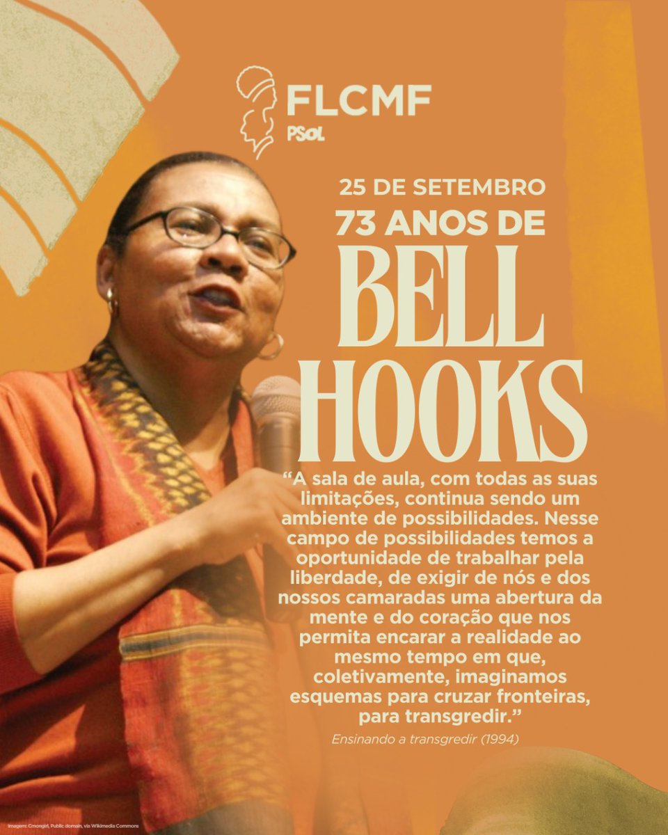 Hoje a teórica feminista, professora e ativista antirracista bell hooks faria 73 anos. Adotando o nome de sua avó, sempre o escrevendo em minúsculo, bell hooks deixa um legado no campo da educação, dialogando com a crítica às estruturas de poder e a libertação pela pedagogia.
