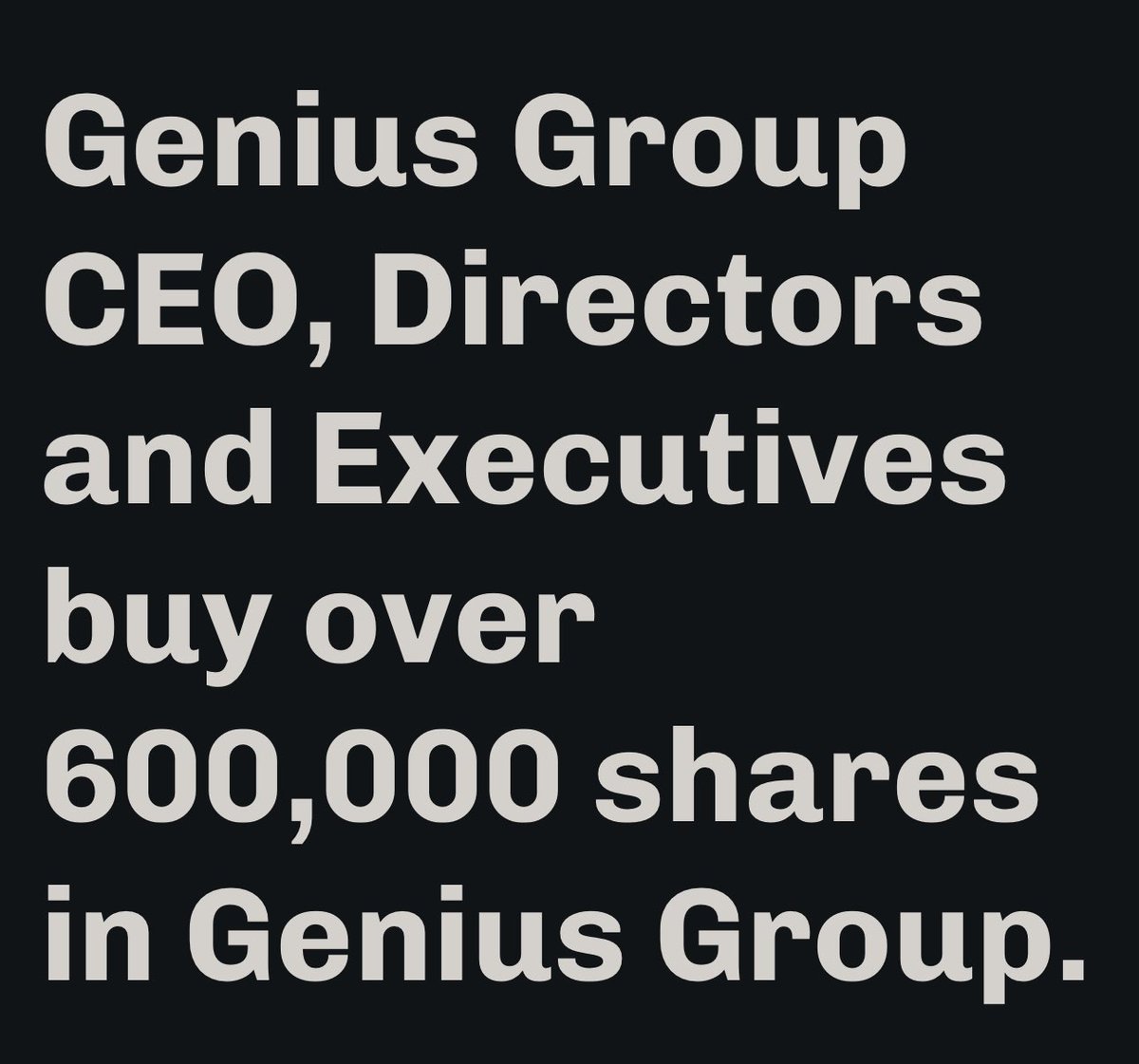 Latest $GNS news - Genius Group Board &amp; Exec Team join me in buying shares - 

“Since the preliminary injunction that had disabled our business at great cost in the first half of 2025 was stayed in April, we have seen the market capitalization of Genius Group increase over 600%