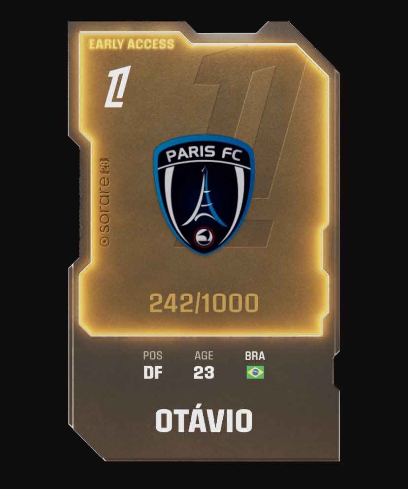 🎁 Giveway #sorare

Comme annoncé, j’organise un #giveway d’un joueur In Season :

👕 Otávio 🇧🇷 - U23 - DF - Paris FC

Ne jouant pas la Ligue 1, je le fais gagner à l’un d’entre vous par TAS

Pour y participer :

1️⃣ Follow
2️⃣ Like &amp; retweet ce post
3️⃣🤞😀 en commentaire