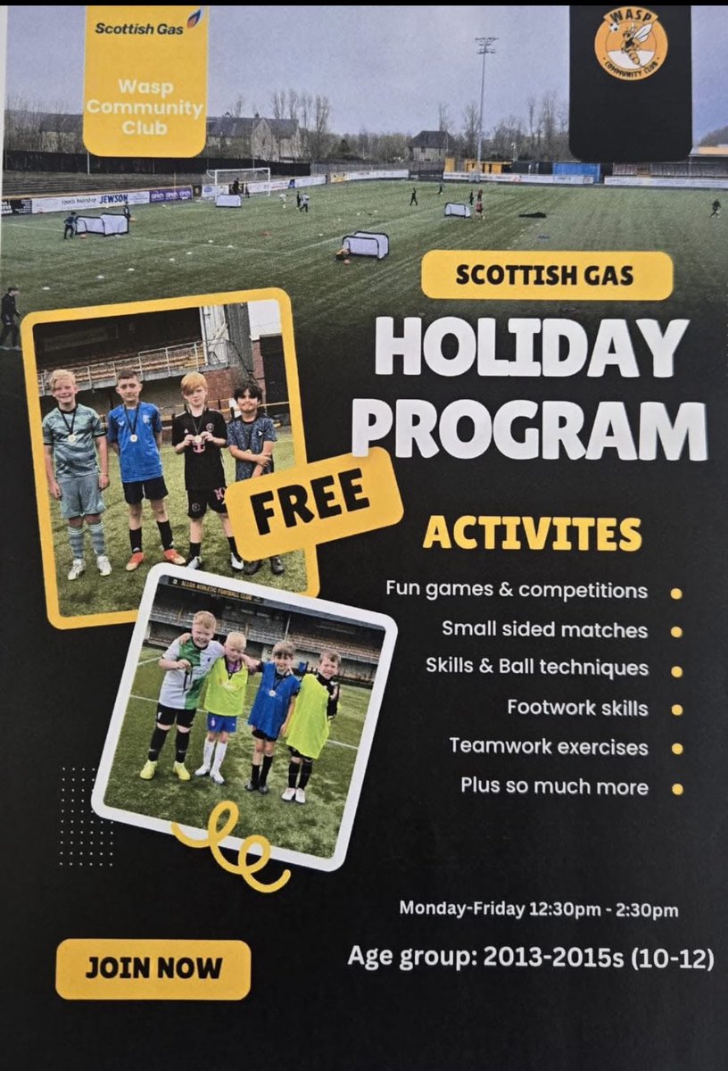 waspcfc's tweet image. Free ⚽️ 🐝 🐝 🐝 

👏 👏 
@scottishgas 
@ScotFACentral 

October holidays 👇👇👇

m.facebook.com/waspcfc/