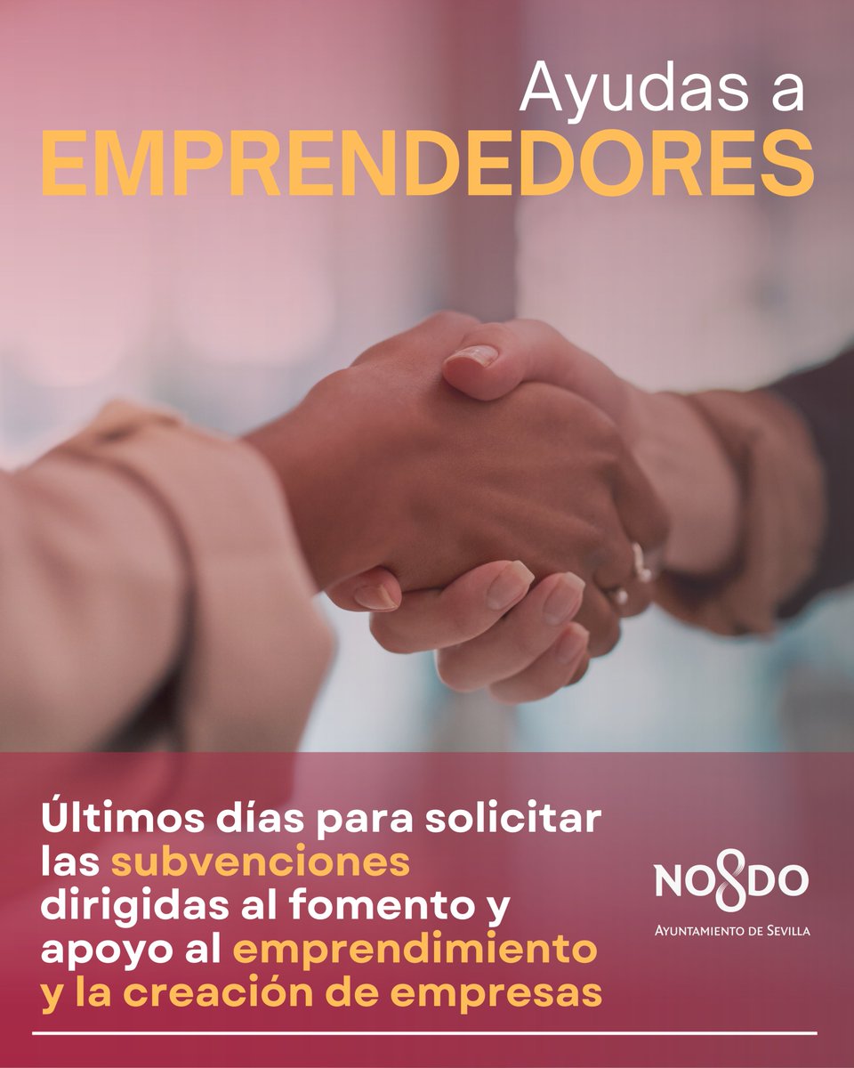📢 El 30 de septiembre finaliza el plazo para solicitar las subvenciones dirigidas al fomento y apoyo al emprendimiento empresarial y la creación de empresas.

👀Consulta toda la información aquí: sevilla.org/servicios/econ…