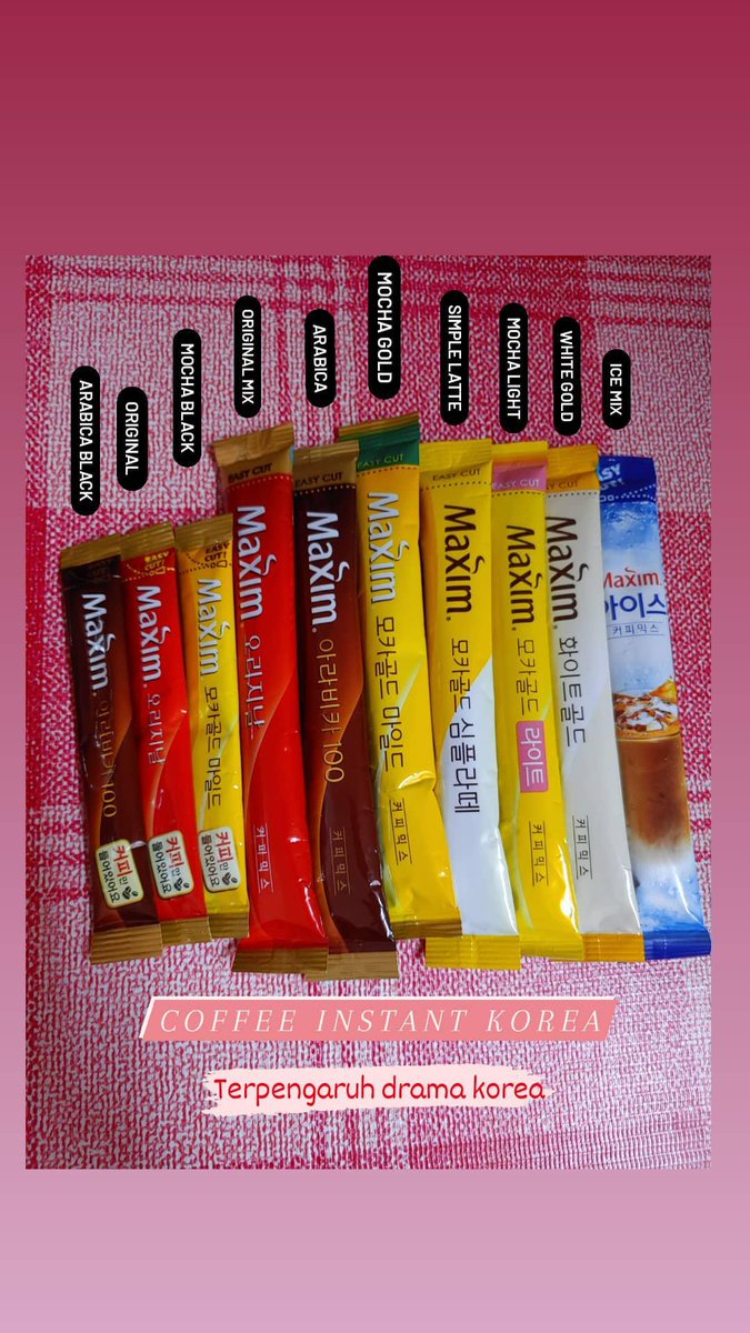 fnXsam's tweet photo. ☕Maxim Original Mix
📜Kurang strong/pahit dr Maxim Original
☕Maxim Arabica100
📜Yg ni ada sugar &amp; creamer. Rasa strong. 
☕Maxim Arabica Black
📜Just instant coffee &amp; sugar. Kopi O.
☕Maxim Mocha Black
☕Maxim Simple Latte
☕Maxim Mocha Light
☕Maxim White Gold
☕Maxim Ice Mix https://t.co/RgJ9XYHM5c