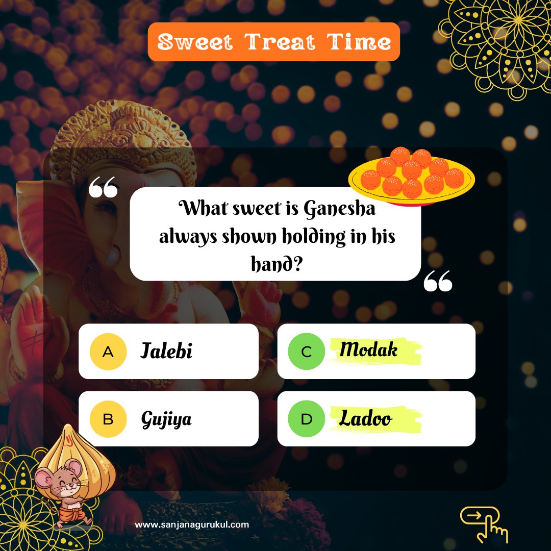 GurukulSanjana's tweet image. Decode the Symbols of Ganesha!
Drop your score below & challenge a friend to take it next. 🙏
#GaneshaQuiz #LearnWithFun #GaneshChaturthi #learnhindi #sanjanagurukul #missionhindi #ganesha #hindiseries #hindilearning #culturalheritage
