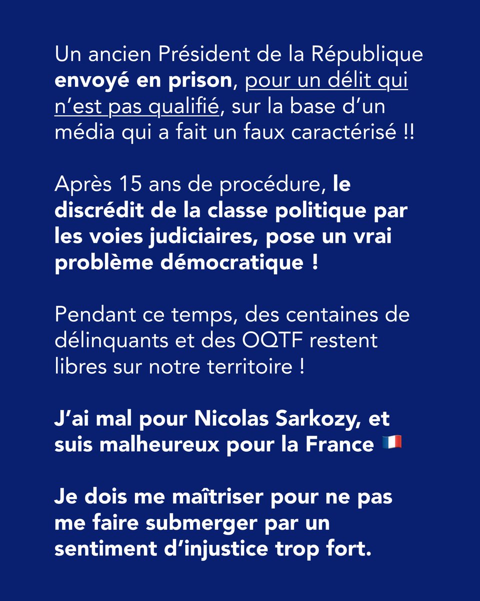 J’ai mal pour <a href="/NicolasSarkozy/">Nicolas Sarkozy</a>, et suis malheureux pour la France 🇫🇷

Ma réaction au verdict ⤵️