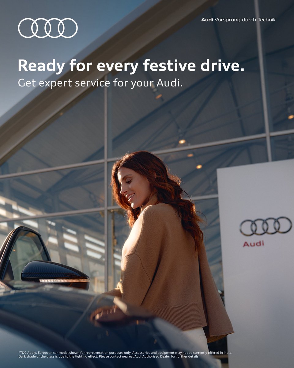 AudiIN's tweet photo. Drive into the festivities with complete peace of mind. Trust Audi Service to keep every journey effortless.

#AudiIndia #AudiService https://t.co/pIb9iUn90D