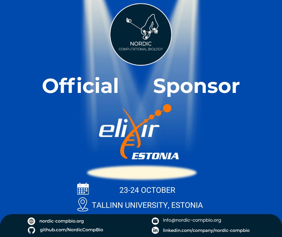 🌟 Thanks to <a href="/ELIXIREstonia/">ELIXIREstonia</a> for joining as a sponsor of the Nordic CompBio Conference (Estonia + Finland) in Tallinn next month! #NordicCompBio #ComputationalBiology #Bioinformatics #Events