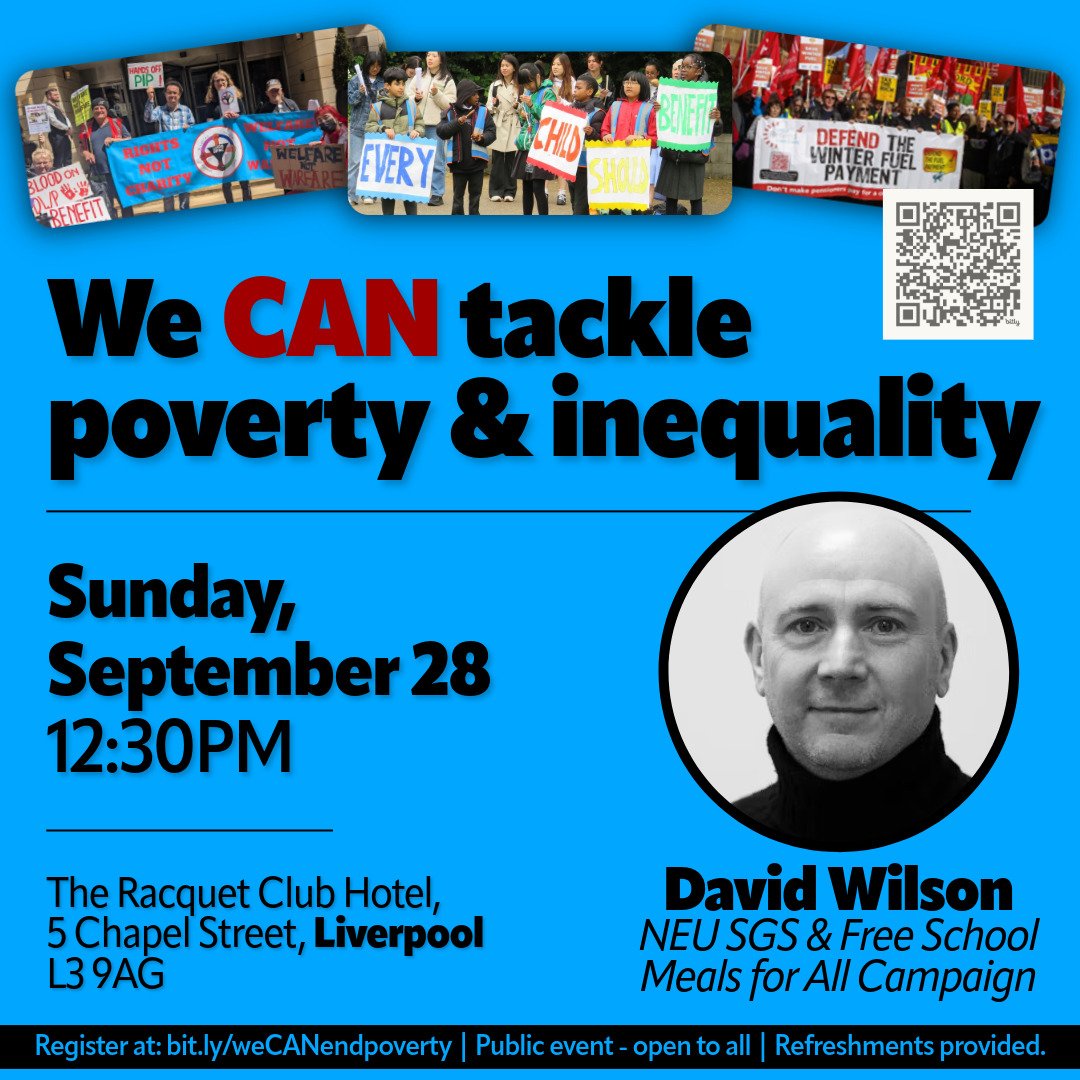 The <a href="/NEUnion/">National Education Union</a> have been a hugely important voice both for their membership and children across the country- their DGS <a href="/DavidWilson1975/">David Wilson</a> will be speaking at Sunday's event during party conference in Liverpool on winning free school meals for all.

Register: bit.ly/weCANendpoverty