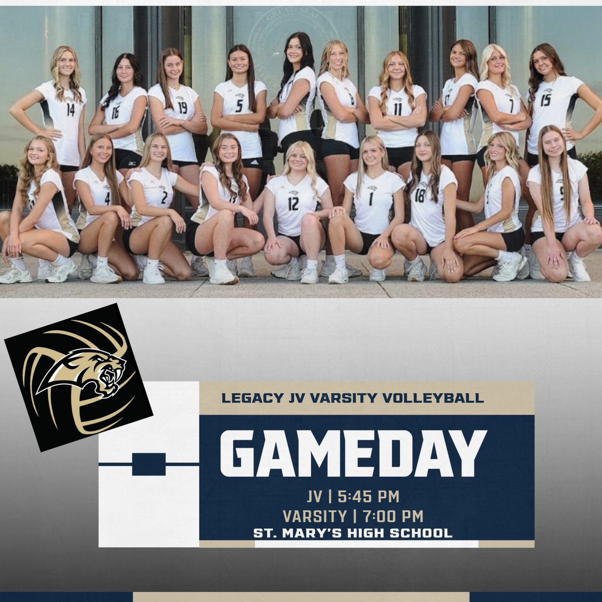 🏐 GAME DAY! JV &amp; Varsity hit the road to St. Mary’s tonight! 🖤💛 Let’s bring the fire, the focus, and that Saber pride. 🔥 #FangsUp #LegacyGrit