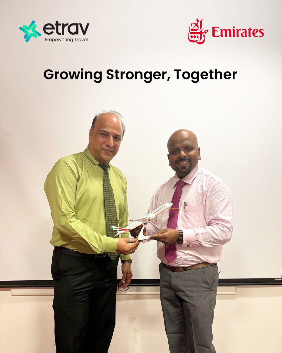 ETravTravelAPI's tweet image. 🤝We were delighted to host Mr. Prashant Bhat from @emirates at our office yesterday.
It was a productive discussion about future growth opportunities and strengthening our partnership with Emirates. ✈️
#etrav #emirates #aviation #airlinePartners #travelIndustry #B2BTravel