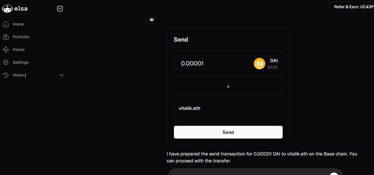 justprotocol's tweet image. Testing the @HeyElsaAI &apos;SEND&apos; prompt

Who needs $5 in $USDC?

Reply with gElsa + Comment your base wallet address

Repost

Register your wallet here: app.heyelsa.ai/referral/UC43PB