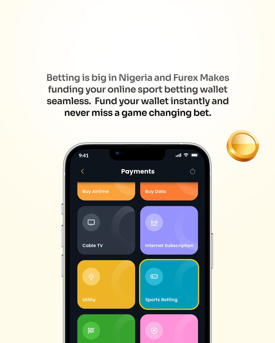 FurexApp's tweet photo. Never miss a game changing bet.
Furex makes funding your online sport betting account easy and secure.
Download the Furex App and get an easier way to fund your betting account.
#FurexBillPayment #FurexApp #UseFurex #FurexSeason2 #FurexCarGiveaway https://t.co/eXePpYVY9f