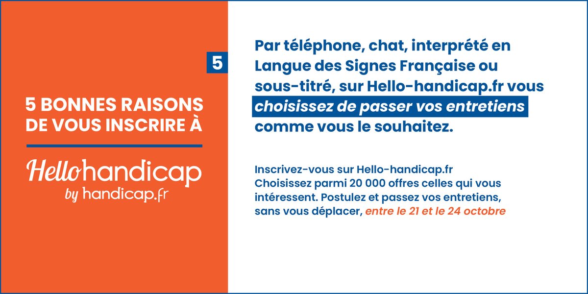 ☎️ Téléphone, chat, visio avec interprète LSF ou sous-titrage…
#HelloHandicap rend les entretiens accessibles à tous.
👉 Parce que chaque talent mérite d’être entendu.
🔗 hello-handicap.fr

#Handicap #Emploi #Inclusion