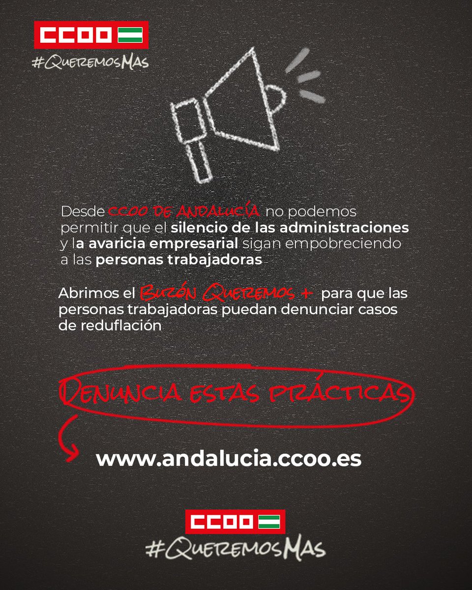 ccooandalucia's tweet photo. @nurialomar @ccooalmeria @ccoocadiz @CCOOCORDOBA @ccoogranada @CCOOHu @JaenCcoo @ccoomalaga @ccoosevilla #QUEREMOSMAS | 📢No vamos a callarnos frente al empobrecimiento sistemático de la clase trabajadora a través de juegos de trileros.
✊Exigimos que se apruebe la legislación estatal que frene estas prácticas y al Gobierno andaluz que abandone su política de brazos caídos y actúe https://t.co/6rWnZ2qg6x