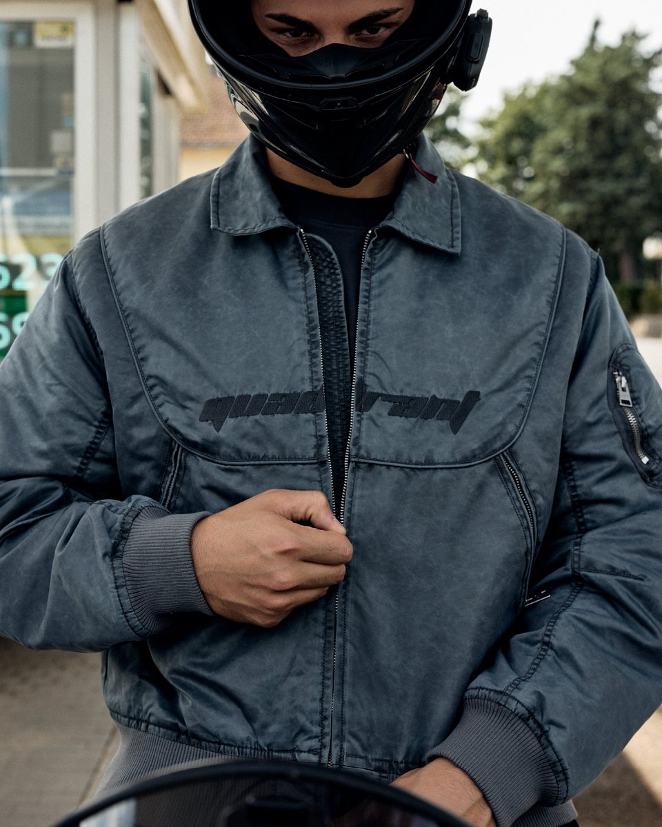 Quadrant's tweet image. The Moto Bomber Jacket. Oversized fit, washed nylon finish, and race-inspired embroidery.