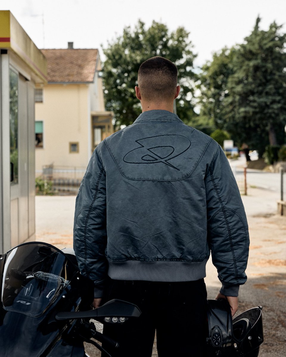 Quadrant's tweet image. The Moto Bomber Jacket. Oversized fit, washed nylon finish, and race-inspired embroidery.