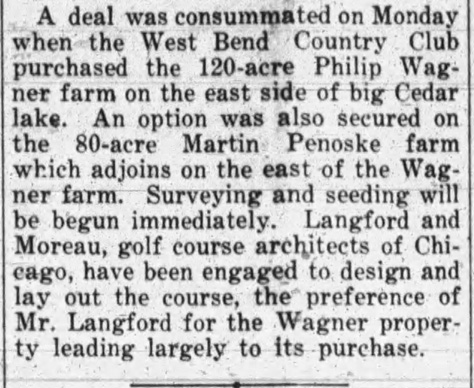 We are delighted to welcome West Bend CC (West Bend, WI) as our newest Club Member of the L&amp;M Society!

Founded in 1928, L&amp;M designed 18 holes on land personally recommended by Langford, with the first nine completed in 1930.  The shaping here is among the duo's boldest.