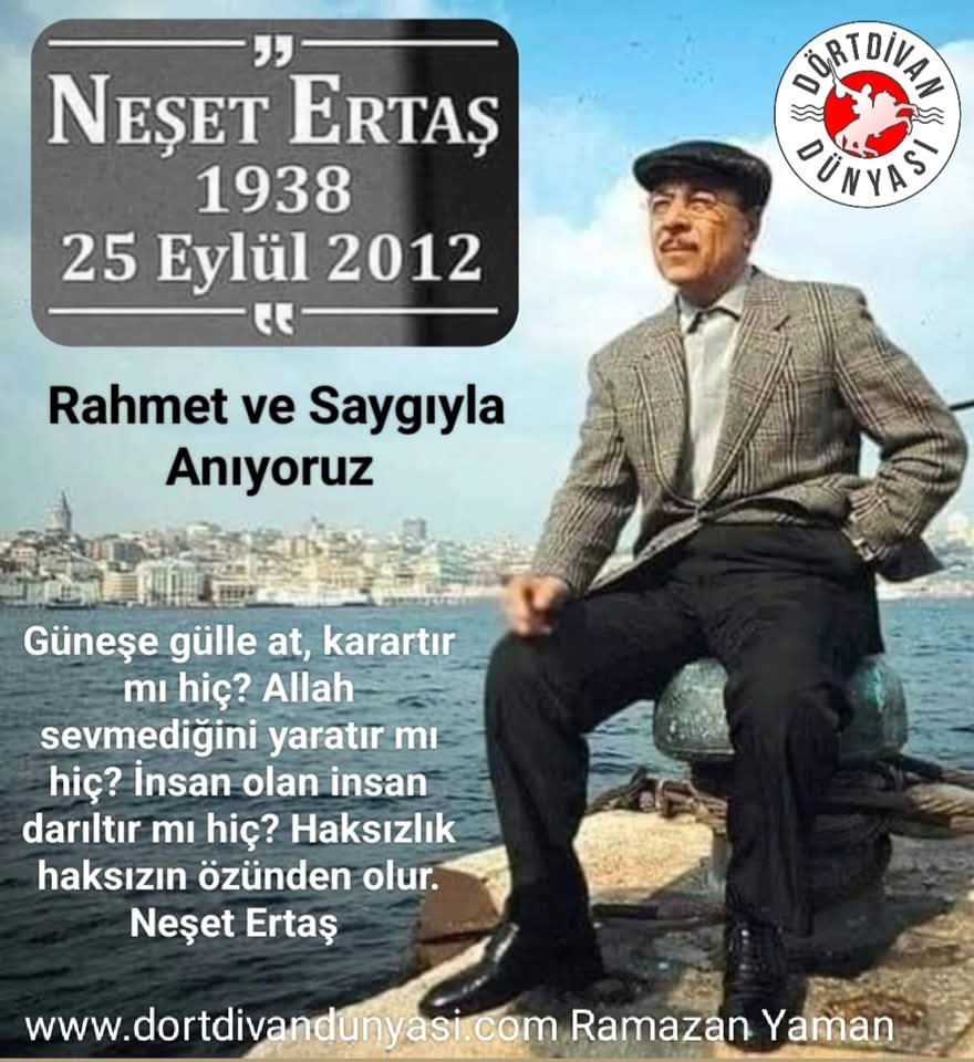 #NeşetErtaş #BozkırınTezenesi
Bozkırın Tezenesi, saz ve söz ustası, halk ozanımız Neşet Ertaş'ı vefatının yıl dönümünde saygı ve rahmetle anıyoruz. dortdivandunyasi.com