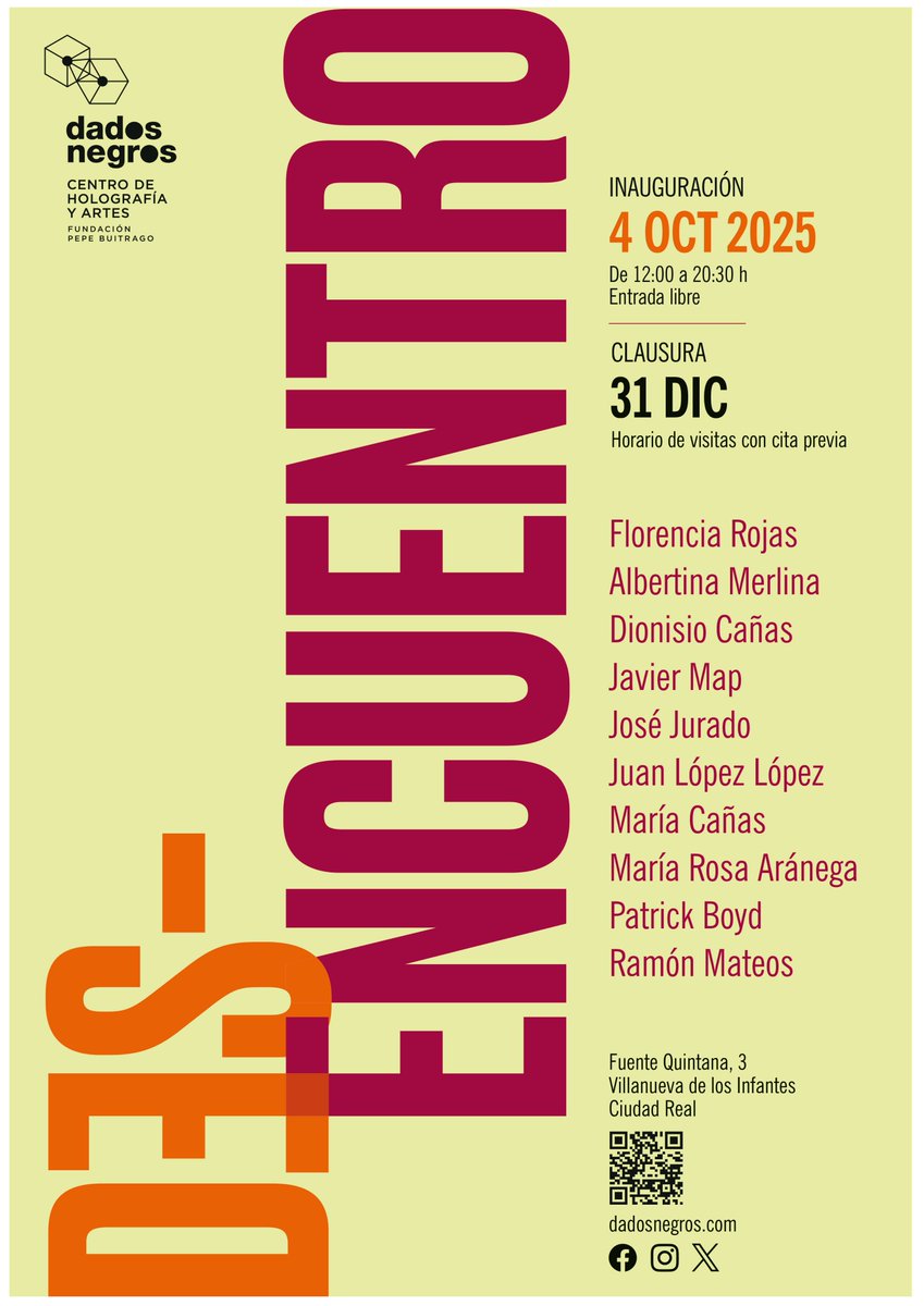 📢 Toma nota!!! El Centro de Holografía y Artes <a href="/dadosnegros/">Centro Dados Negros</a> inaugura su próxima exposición el sábado 4 de octubre.
🔗 Tienes toda la info en dadosnegros.com