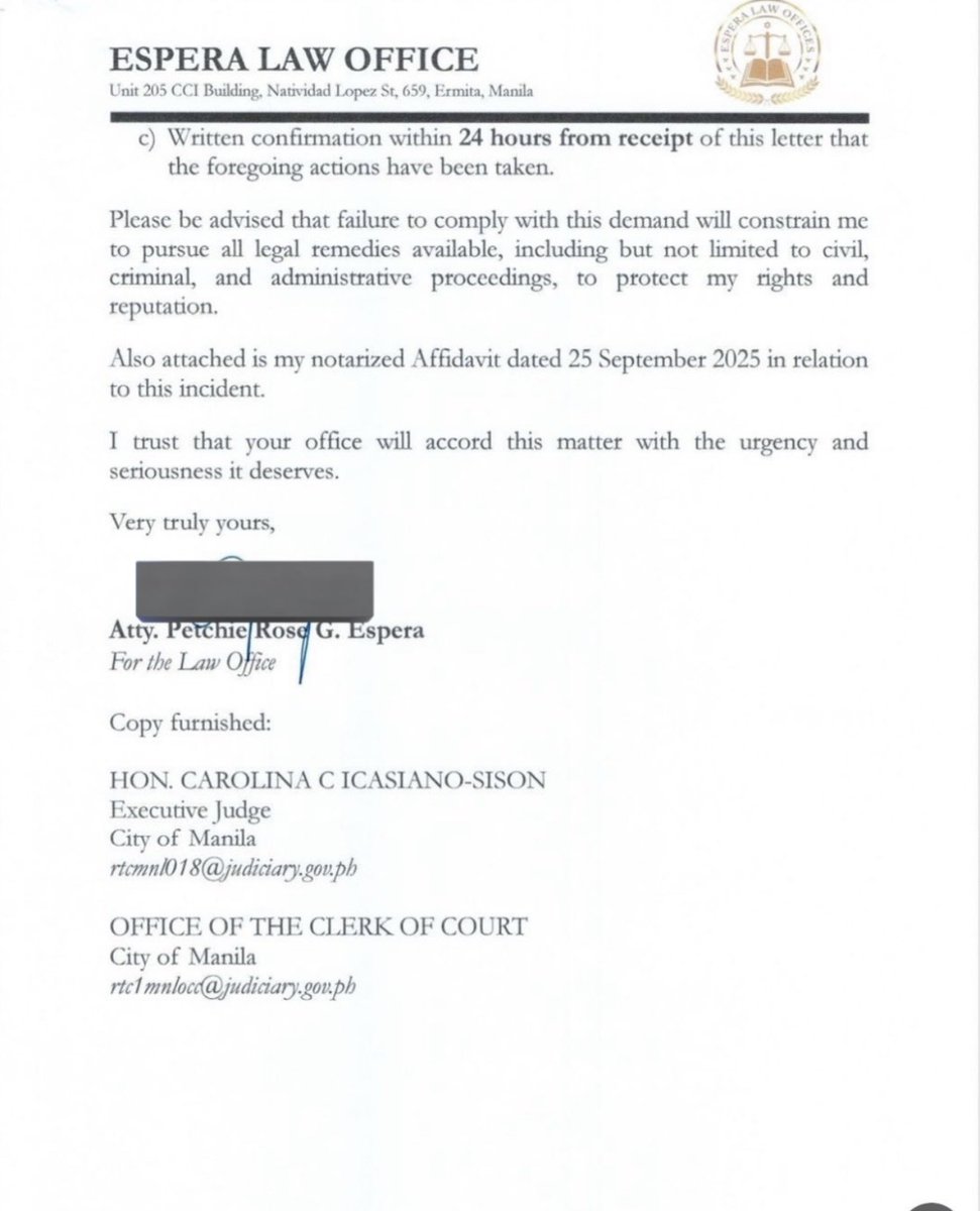 JUST INday Badiday:

Lawyer Petchie Rose Espera denied notarizing or preparing the affidavit of Orly Regala Guteza, a former Marine and bodyguard of Party-list Rep. Zaldy Co, saying her signature and notarial details “are falsified and unauthorized.”

MARCOLETA, FAKE-FAKE MO!