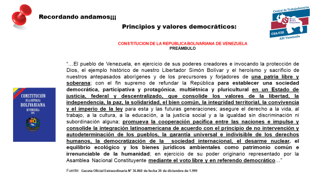 📌Recordando Andamos¡¡¡                                             Nunca debemos olvidar nuestros principios y valores democráticos, son los que identifican la Democracia en Venezuela, la convivencia y reconocimiento entre actores sociales, se fortalece cuando los cumplimos y