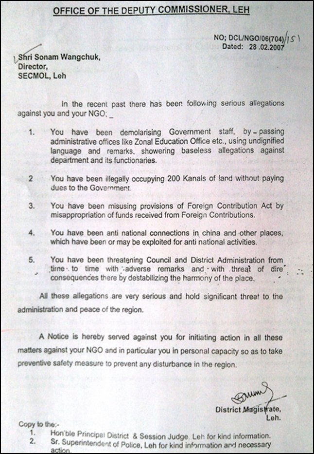 Modiarmy's tweet image. Let’s not twist history. 

As early as 2007 when BJP ruled nowhere Sonam Wangchuk was already caught in strong violations by the government.
