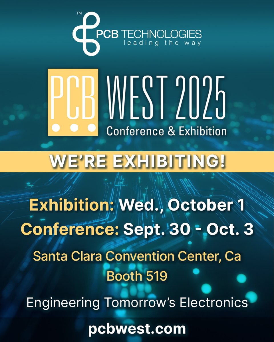 PcbTechnologies's tweet photo. Meet us at PCB West 2025!
Booth #519 - explore Rigid-Flex, RF &amp; Medical PCBs, Thermal Mgmt, Advanced Substrates + our All-in-One Solutions.
Talk with our experts &amp; grab a cool gift!
Book a meeting: https://t.co/2gazgm6YH0 https://t.co/GnS1YAIXVi