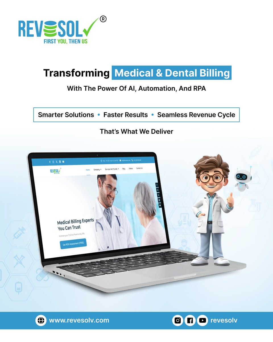 Revesolv1's tweet image. Redefining Medical &amp;amp; Dental Billing with intelligence that works for you.
AI + Automation + RPA = A smoother, faster, smarter revenue cycle. 

#Revesolv  #DentalBilling #RevenueCycleManagement #HealthcareBilling #BillingSolutions #RCM #AI #Automation #RPA #DigitalHealthcare
