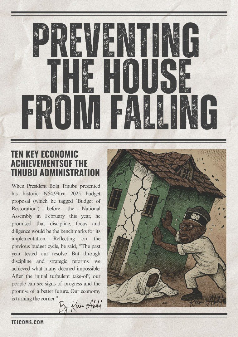 PREVENTING THE HOUSE FROM FALLING: Ten Key Economic Achievements of the Tinubu Administration By Keem Abdul <a href="/OmoNaijj/">OmoNaija</a> 

tejcoms.com/preventing-the…

Cc: <a href="/SundayDareSD/">Sunday Dare,CON</a> <a href="/KukoyiBusola/">Busola Kukoyi</a> <a href="/aonanuga1956/">Bayo Onanuga</a> <a href="/DOlusegun/">Daddy D.O🇳🇬</a> <a href="/dayoisrael/">The Dayo Israel™</a> <a href="/Omojuwa/">JJ. Omojuwa</a> <a href="/officialABAT/">Bola Ahmed Tinubu</a> <a href="/OmoNaijj/">OmoNaija</a> <a href="/ADITOP45/">ADITOP OmoAdigun</a>