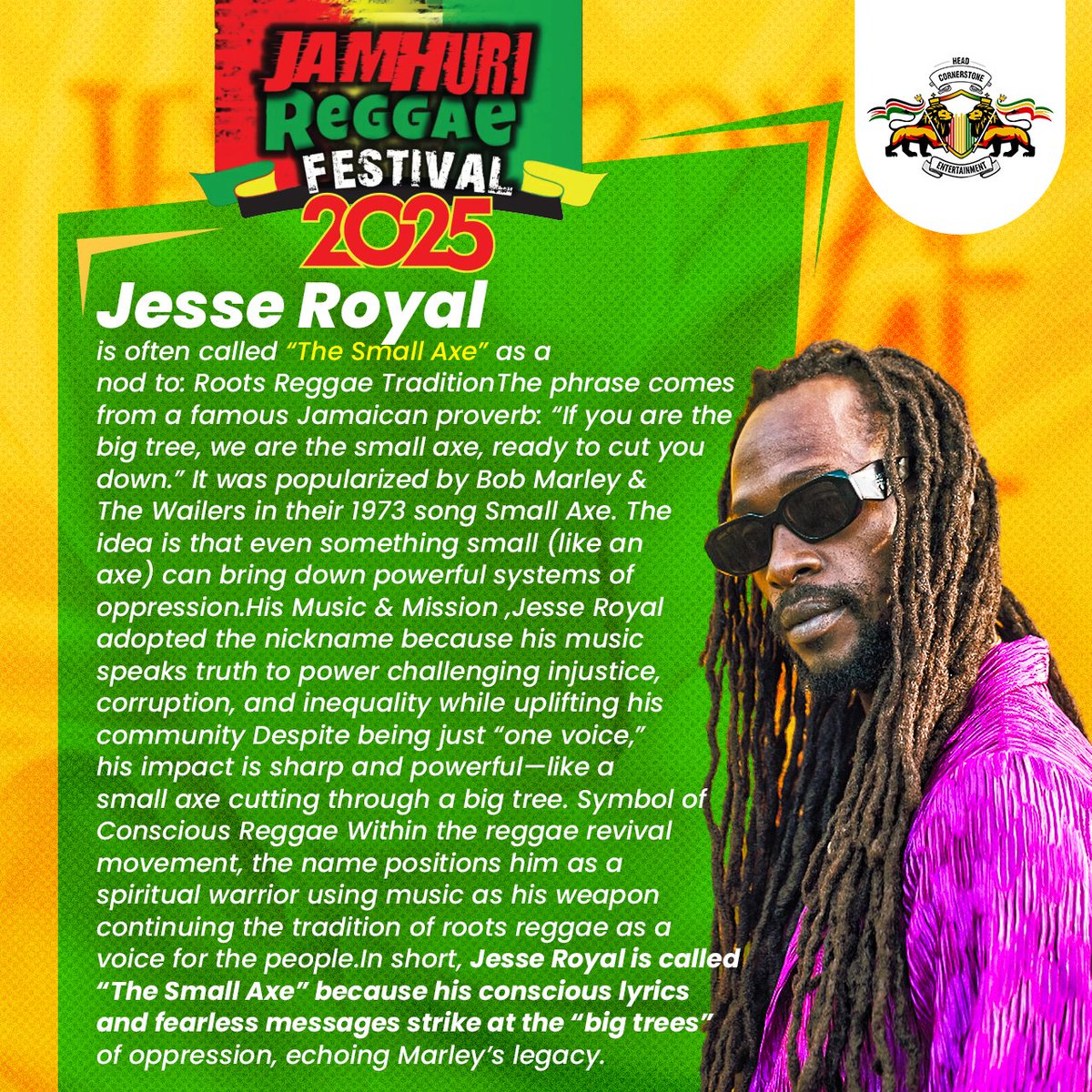 The Jamhuri Reggae Festival 2025 is coming up soon and Jesse Royal will be performing at Uhuru Gardens on 29th November💃🏽

Get your early bird tickets from gigs.madfun.com/event/470