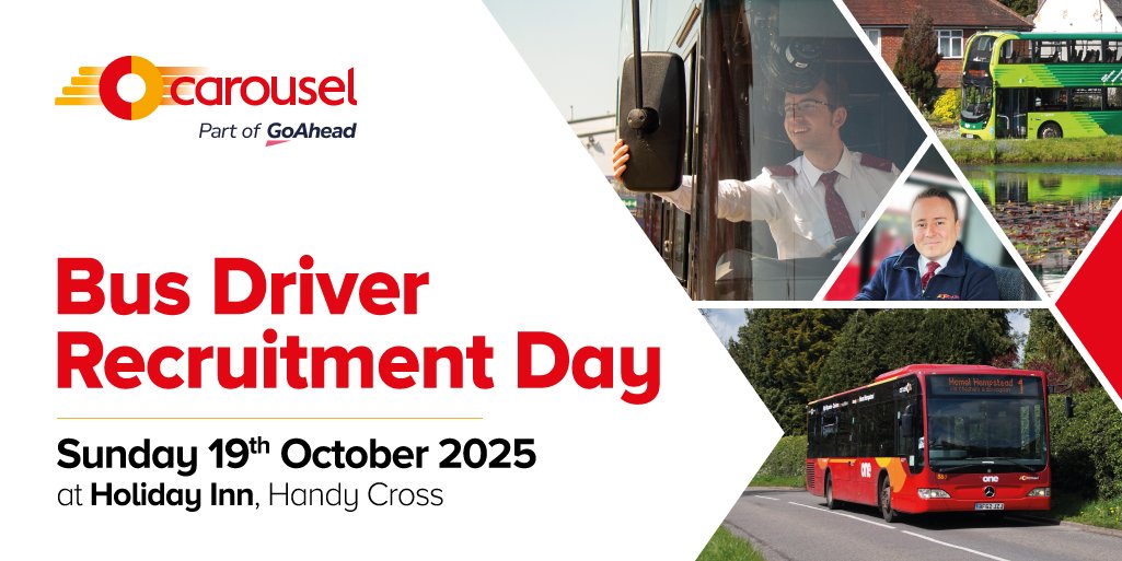 Join us for our Bus Driver Recruitment Day! 🚍

📅 Date: Sunday 19th October
🕘 Time: 10:00 – 15:00
📍 Location: Holiday Inn High Wycombe M40, Jct. 4, HP11 1TL

Get in the driving seat, connect with our team, and take the first step towards a rewarding career.

👉 What to Expect: