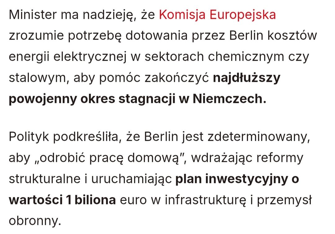<a href="/GrzegorzJanko12/">Grzegorz Jankowski</a> <a href="/PolsatNewsPL/">PolsatNews.pl</a> <a href="/BojanczykMiros/">Mirosław Bojańczyk</a> Niemcy do infrastruktury oraz energii elektrycznej, również tej z węgla, którego nadal maja dużo,
dopłacają nie 9 mld zł a 1000 mld euro!
Likwidacja polskich kopalń to dywersja.
Nierentowny jest polski rząd a nie kopalnie.
wnp.pl/przemysl/niemc…