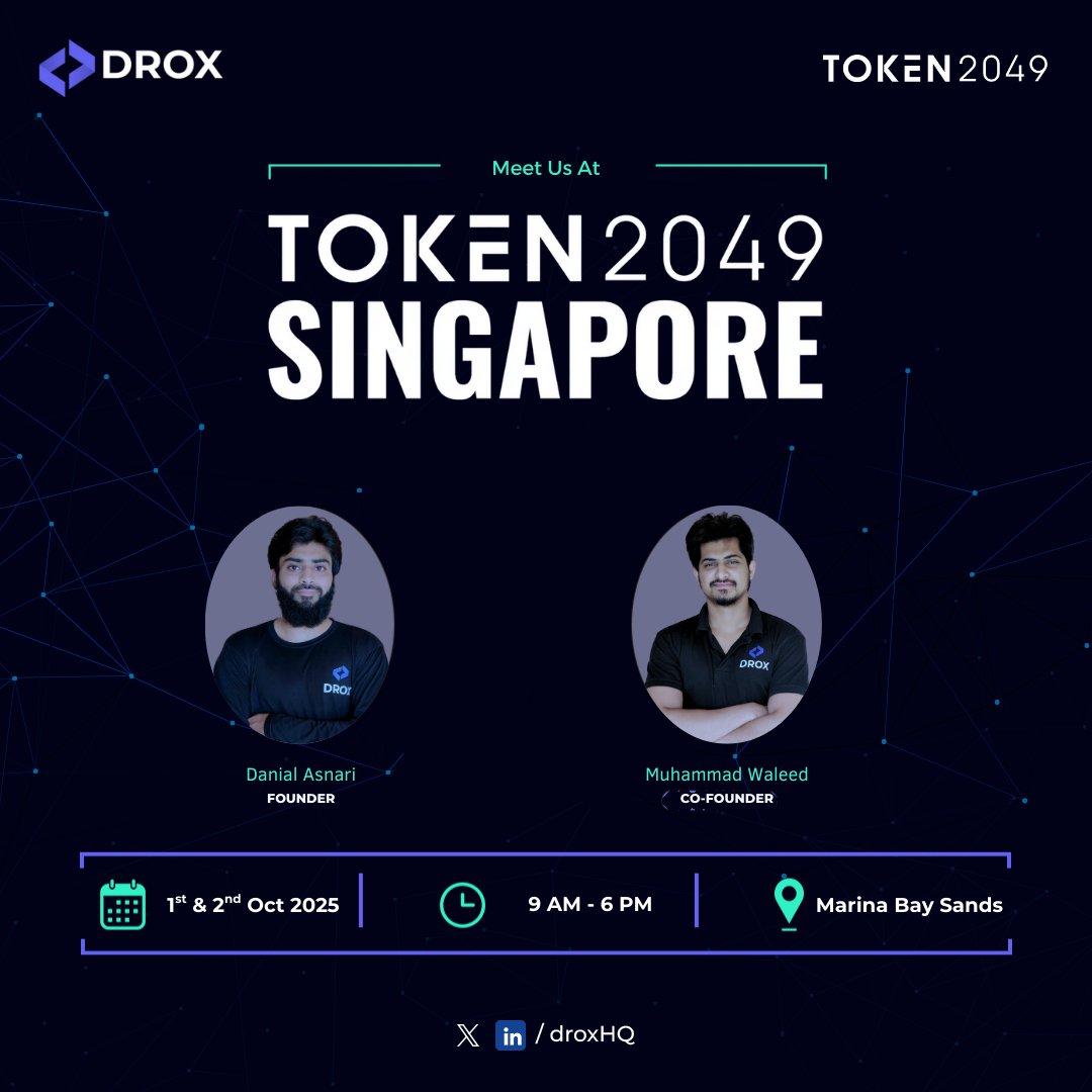 droxHQ's tweet photo. Going to @token2049?✈️🇸🇬  

Meet @DanialAnsari998 &amp; @0xDevleed IRL to talk about all things Web3🤝 https://t.co/ddTXjJW9yf