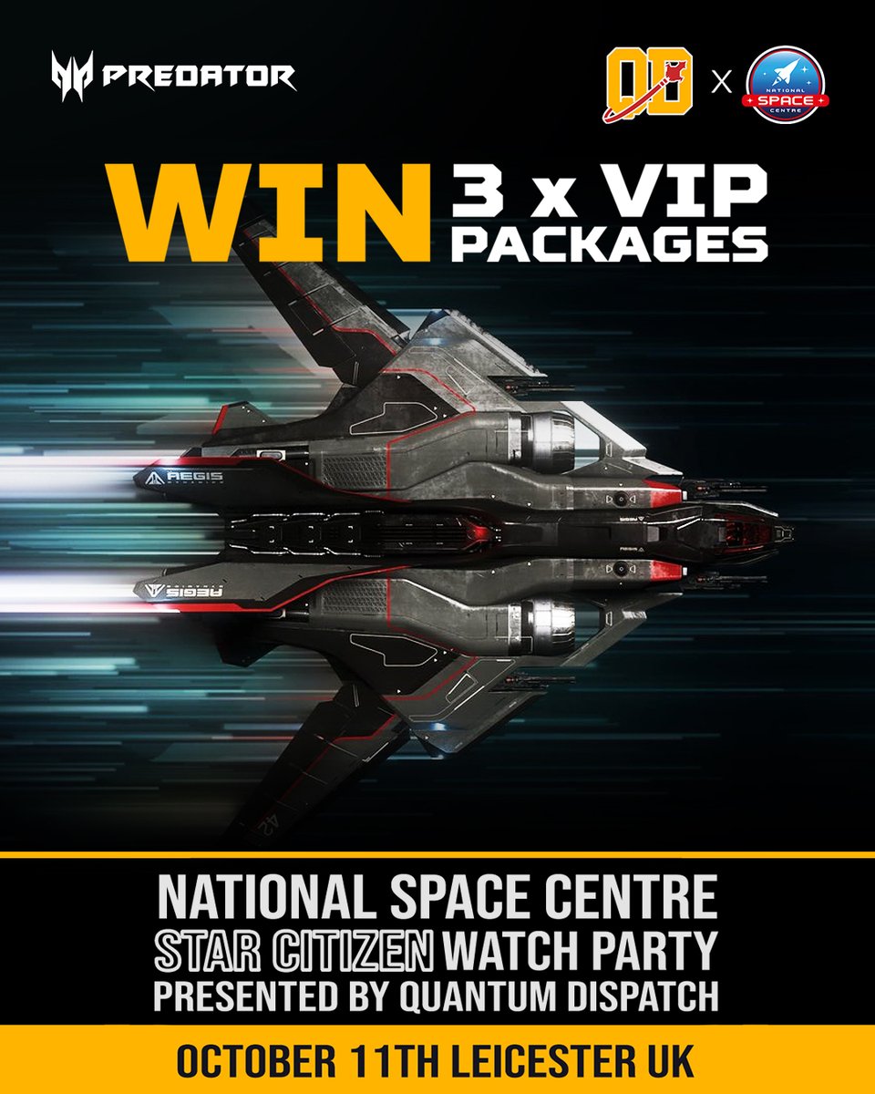 Experience CitizenCon in STYLE! 🤩

In collaboration with <a href="/QuantumDispatch/">The Quantum Dispatch</a>, we're giving away 3 x VIP Packages to the CitizenCon Watch Party at the National Space Centre on Oct 11th! 🔭 

<a href="/OneDarkEnigma/">OneDarkEnigma</a> <a href="/GFAPlays/">GFA</a> <a href="/NotCJRadley/">CJRadley</a> <a href="/BoredGamerUK/">BoredGamer</a> 

(1/4)