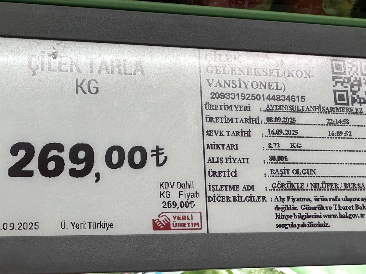 File Market’te 80 TL alış fiyatı olan çilek 269 TL’ye satılıyor.