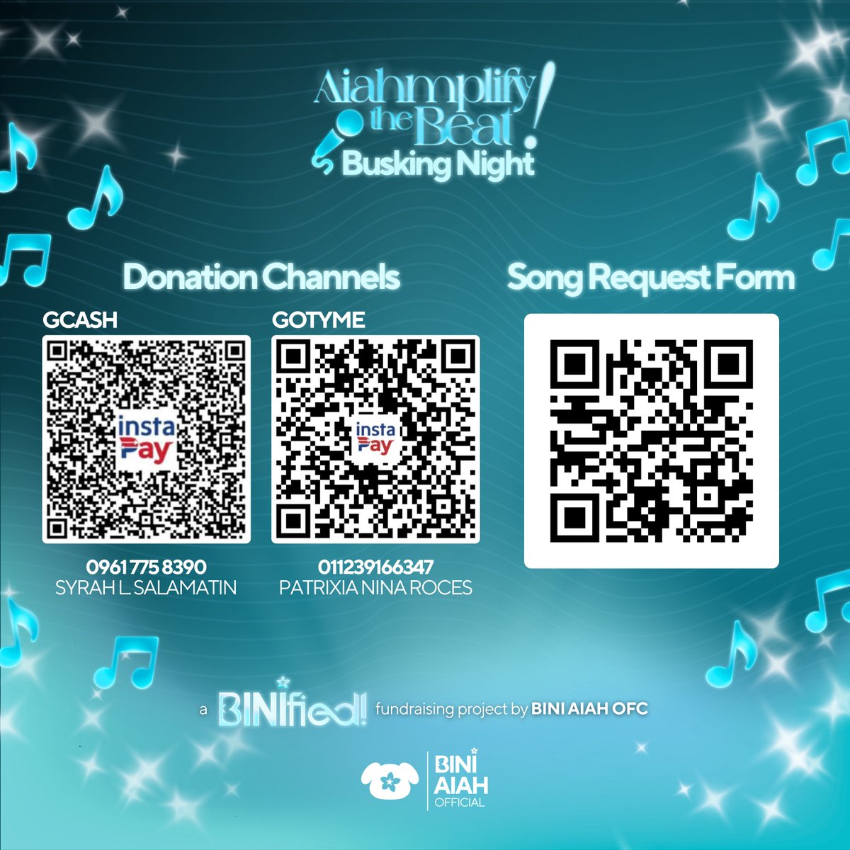 AIAHMPLIFY THE BEAT: BUSKING NIGHT 🎶✨

Join us for a night full of music, fun, and heart as BINI AIAH OFC brings you a BINIfied! fundraising project you won’t want to miss! 💙

📅 September 27
🕗 8:00 PM

Have a favorite song? Send in your song requests now via the form! 💌