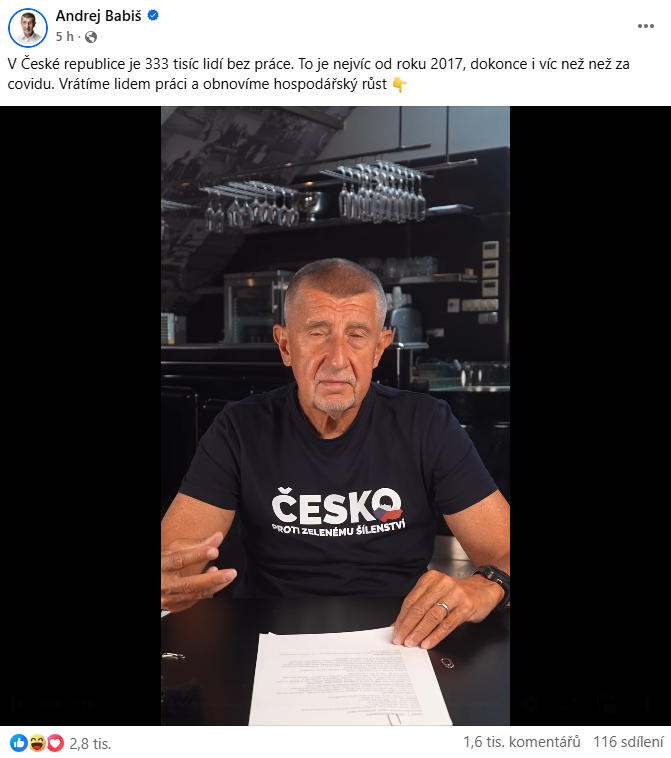 Jen dvě věci, které jaksi opomenul. V Česku je druhá nejnižší nezaměstnanost v EU a k dnešnímu datu jen portál MPSV eviduje 93 161 volných pracovních míst.