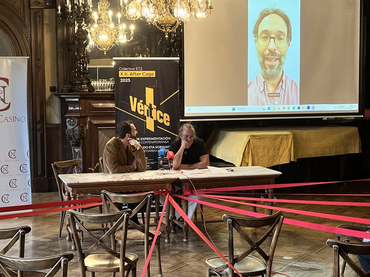 after_cage's tweet photo. 📸Esta mañana hemos presentado en @Nuevo_Casino ante los medios de comunicación el festival After Cage X.II. que lleva el lema "Vértice". Lanzamos un otoño de confluencias artísticas con actos que no os podéis perder 
Gracias @Pamplonacultura por acompañarnos https://t.co/yGA3d5XGjd
